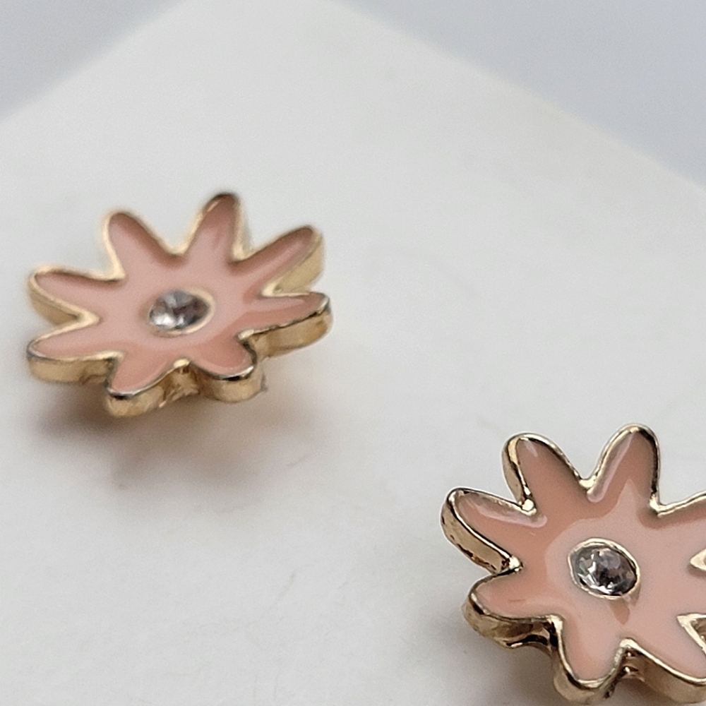 Pink Flower and Rhinestone Earrings